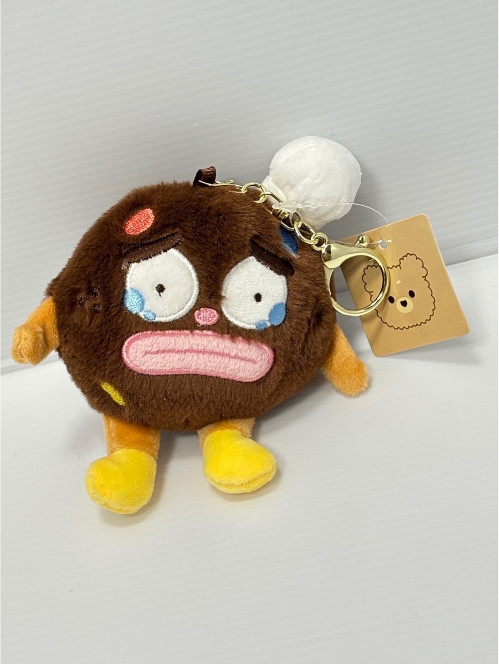 Plush Keychain with Sad Face Emoji Bag Purse Charm -CUTE!